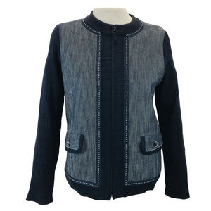 TanJay Navy Blue Denim Ribbed Knit Zip Sweater PS